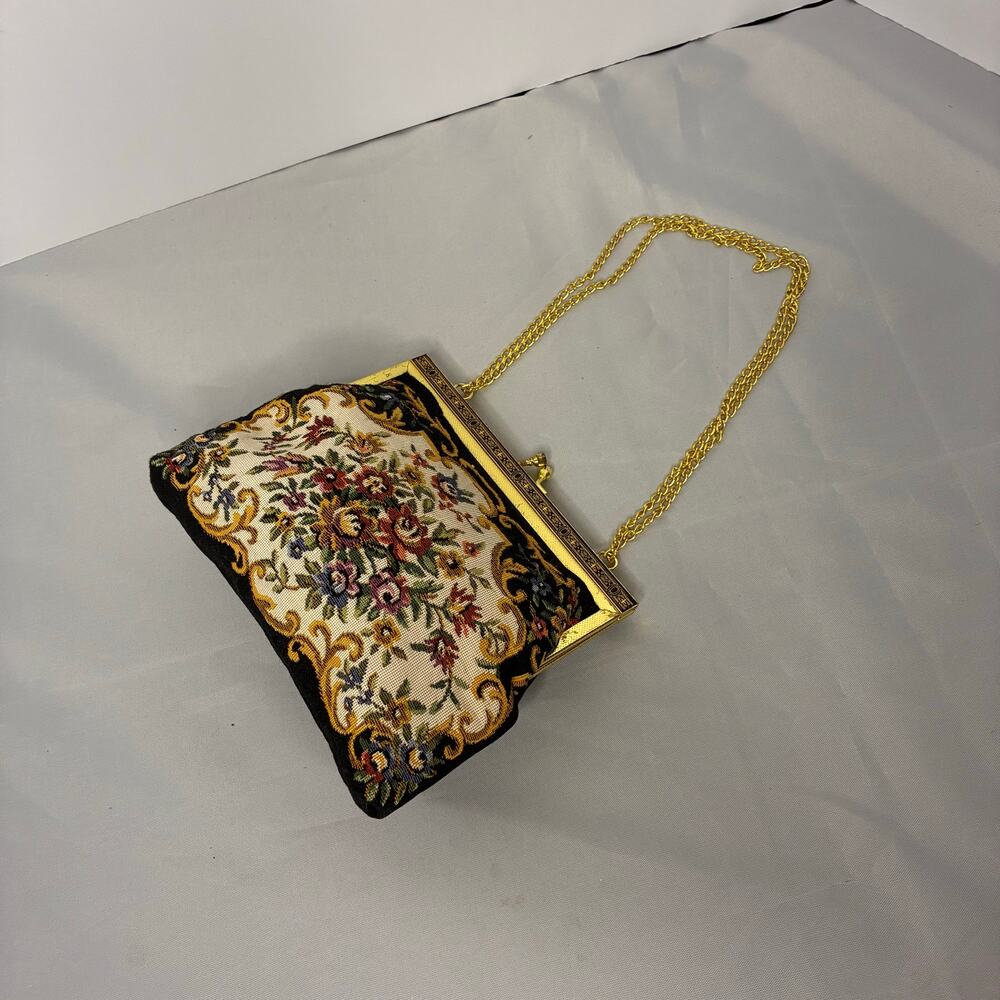 Vintage Embroidered Victorian Floral Chain Tapestry Handbag Small Purse Regency - Picture 3 of 9